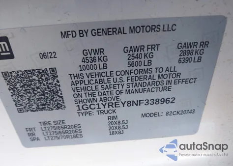 2022 Chevrolet Silverado 2500Hd 4Wd Standard Bed High Country из США, поврежденный, VIN 1GC1YREY8NF338962